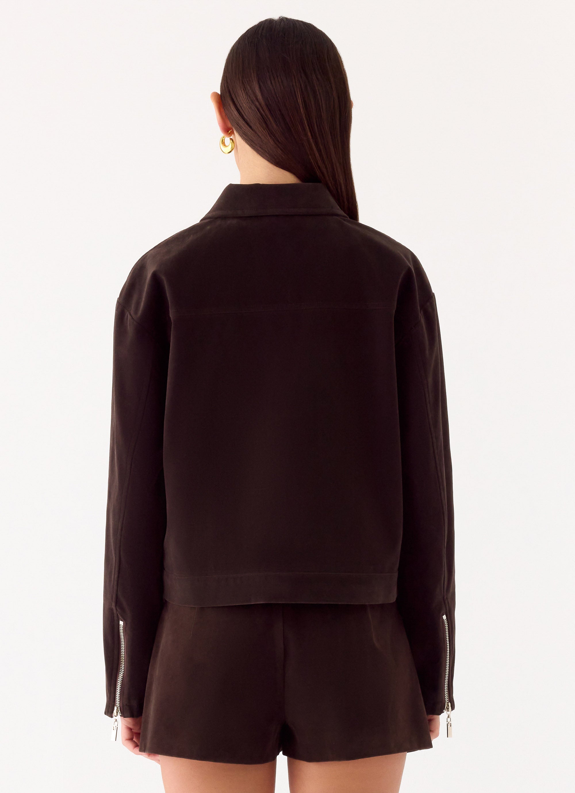 Austina Faux Suede Boxy Jacket - Chocolate
