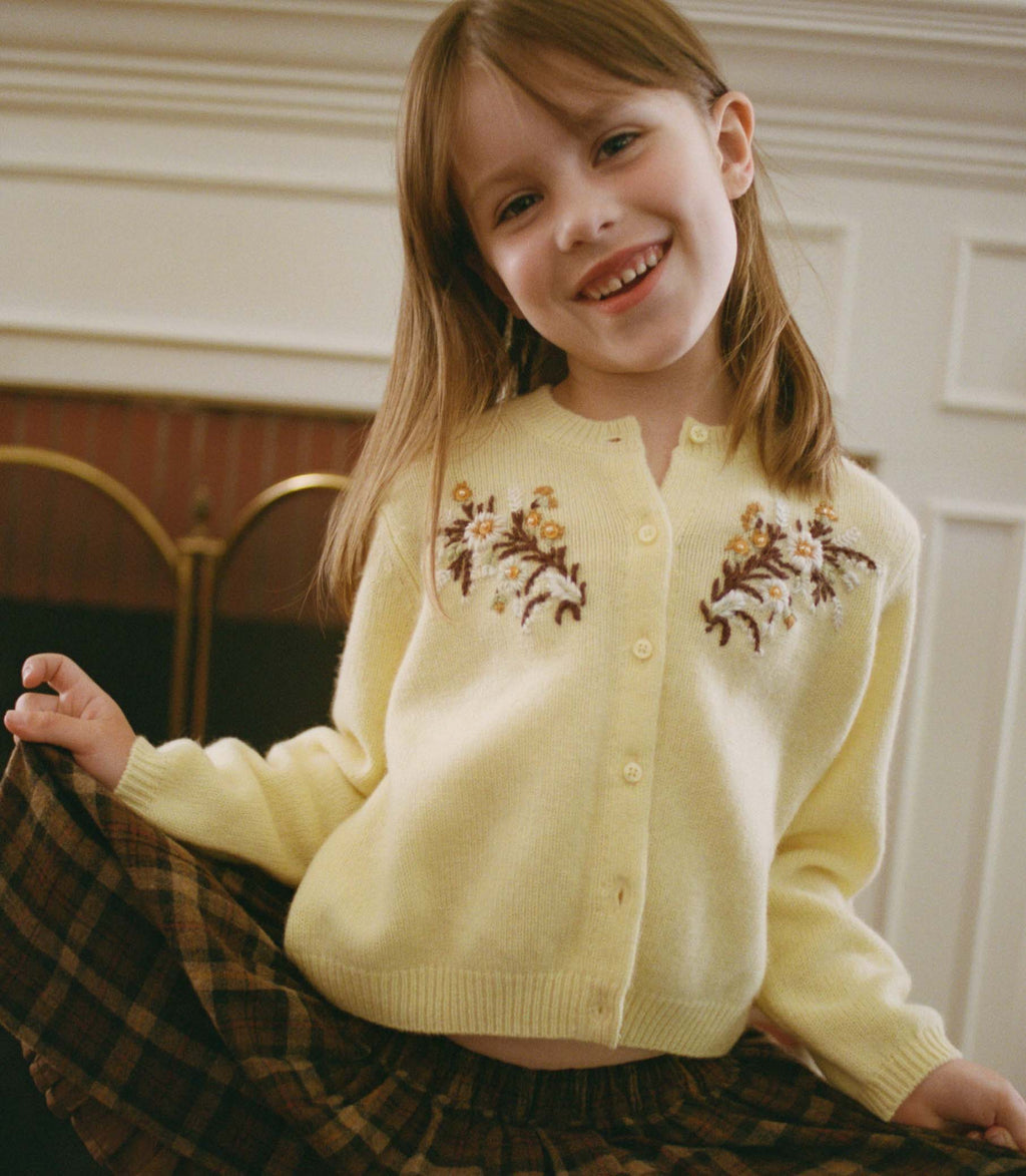 BABETTE CASHMERE CARDIGAN -- BUTTERCUP FLORAL EMBROIDERY