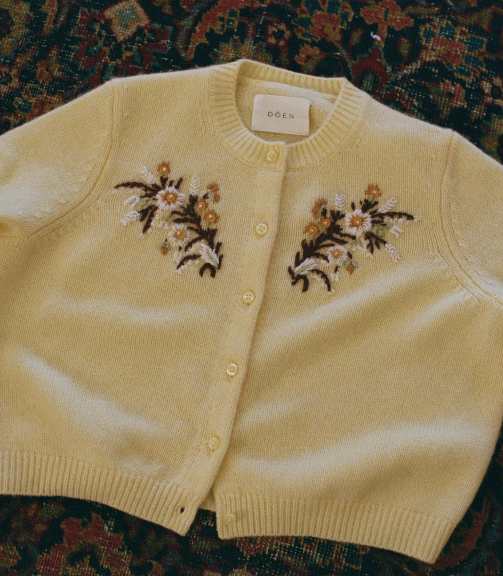 BABETTE CASHMERE CARDIGAN -- BUTTERCUP FLORAL EMBROIDERY