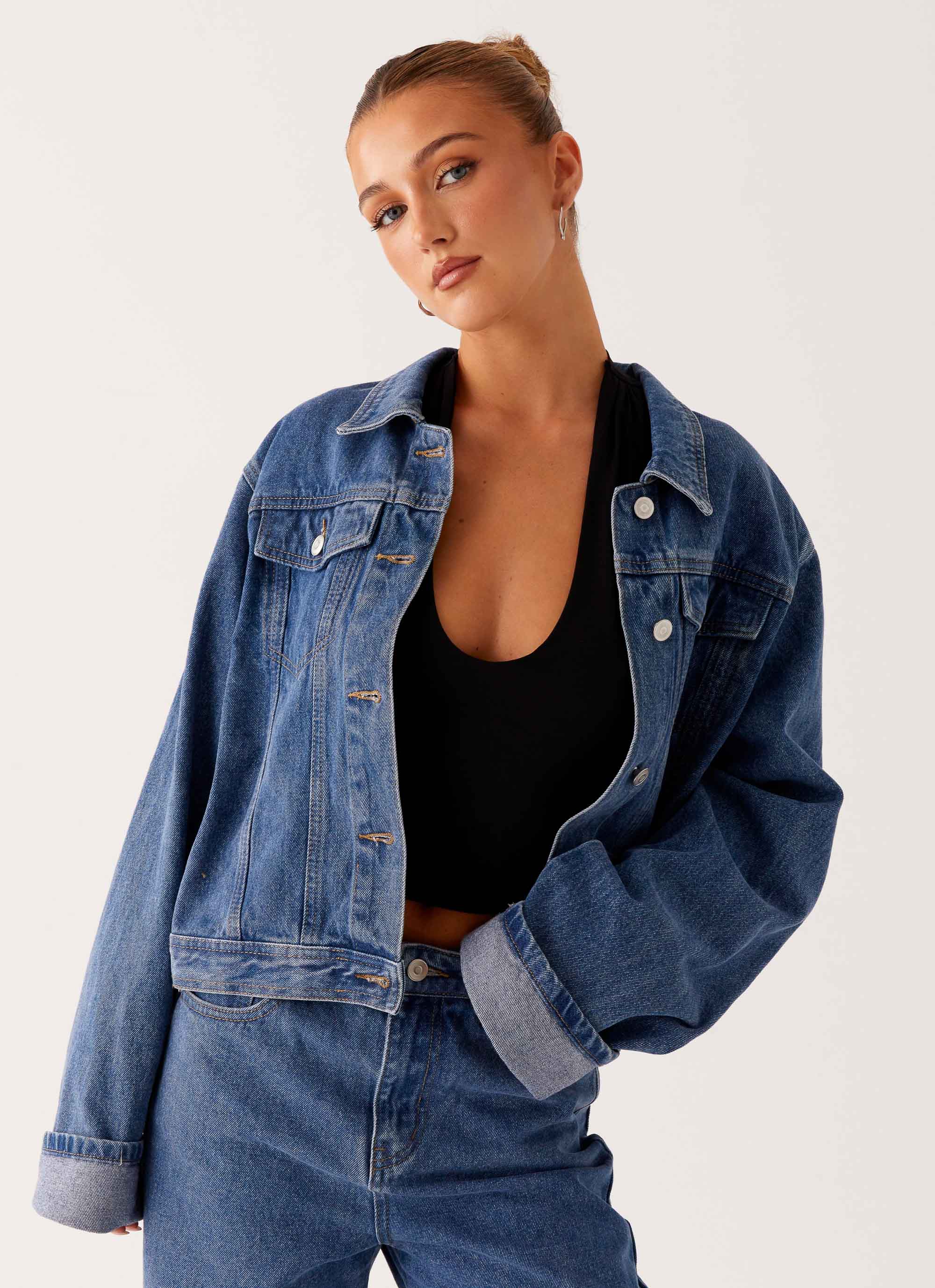 Back Again Oversized Denim Jacket - True Blue