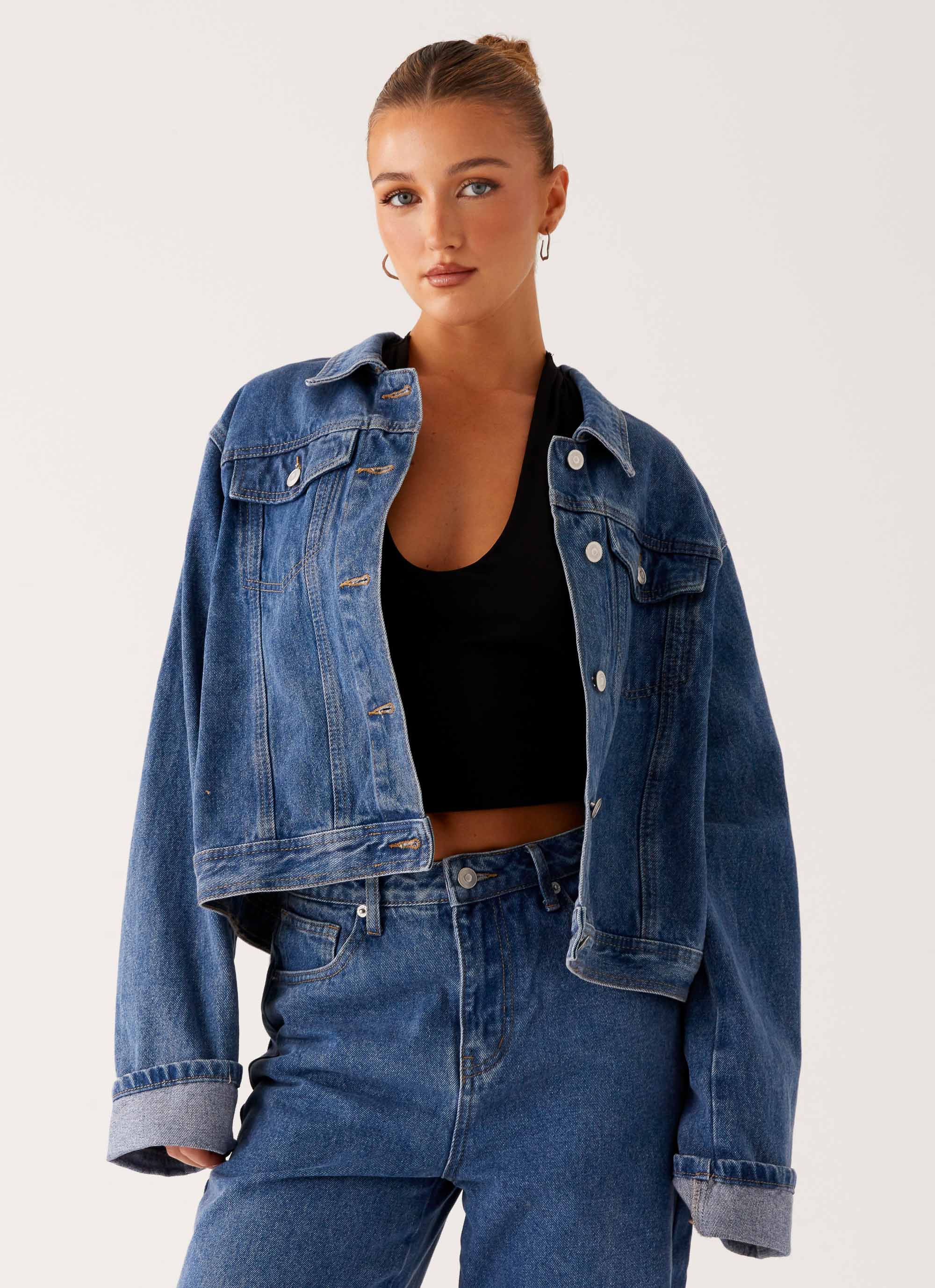 Back Again Oversized Denim Jacket - True Blue