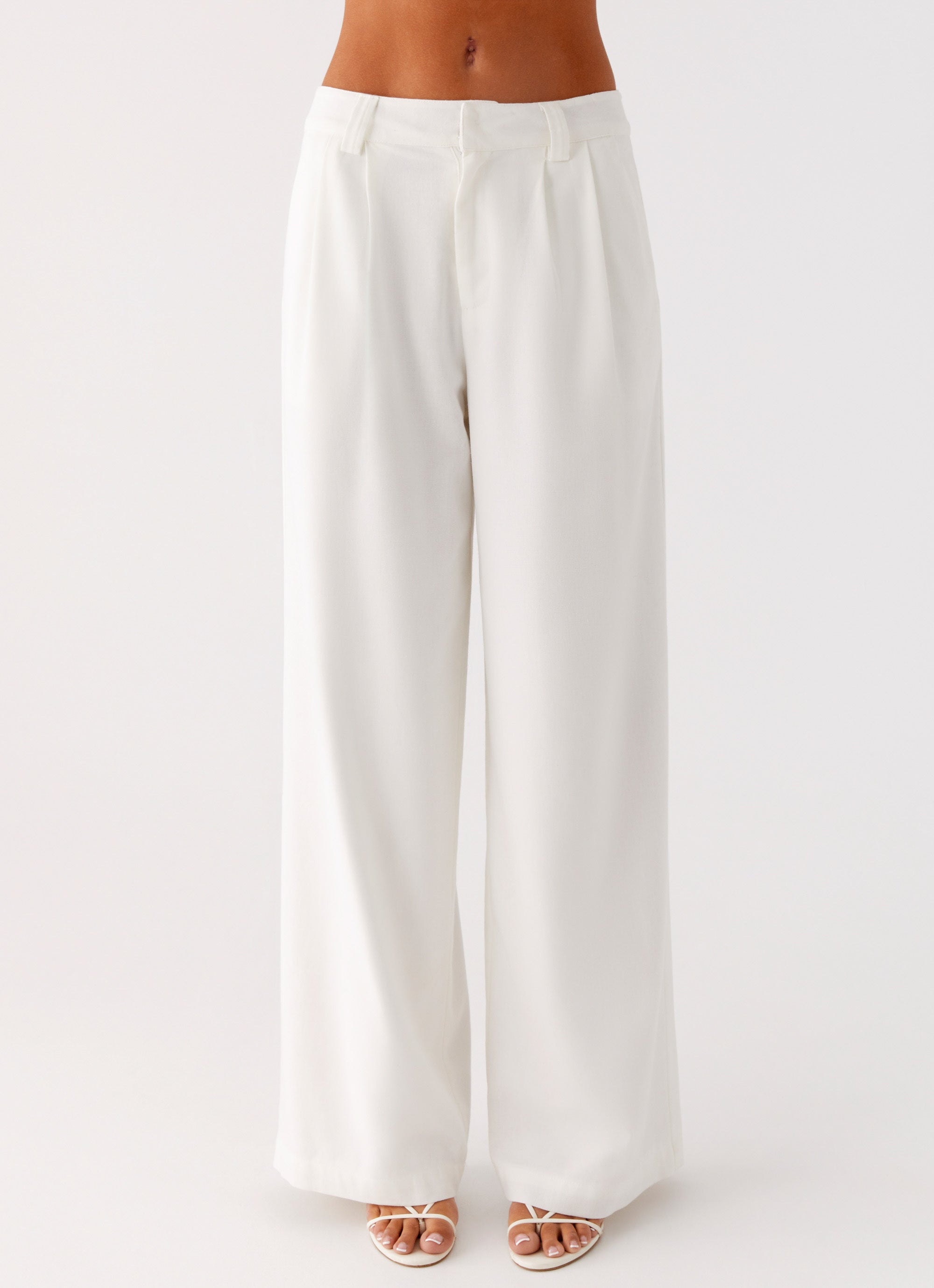 Delong Low Rise Linen Pants - White
