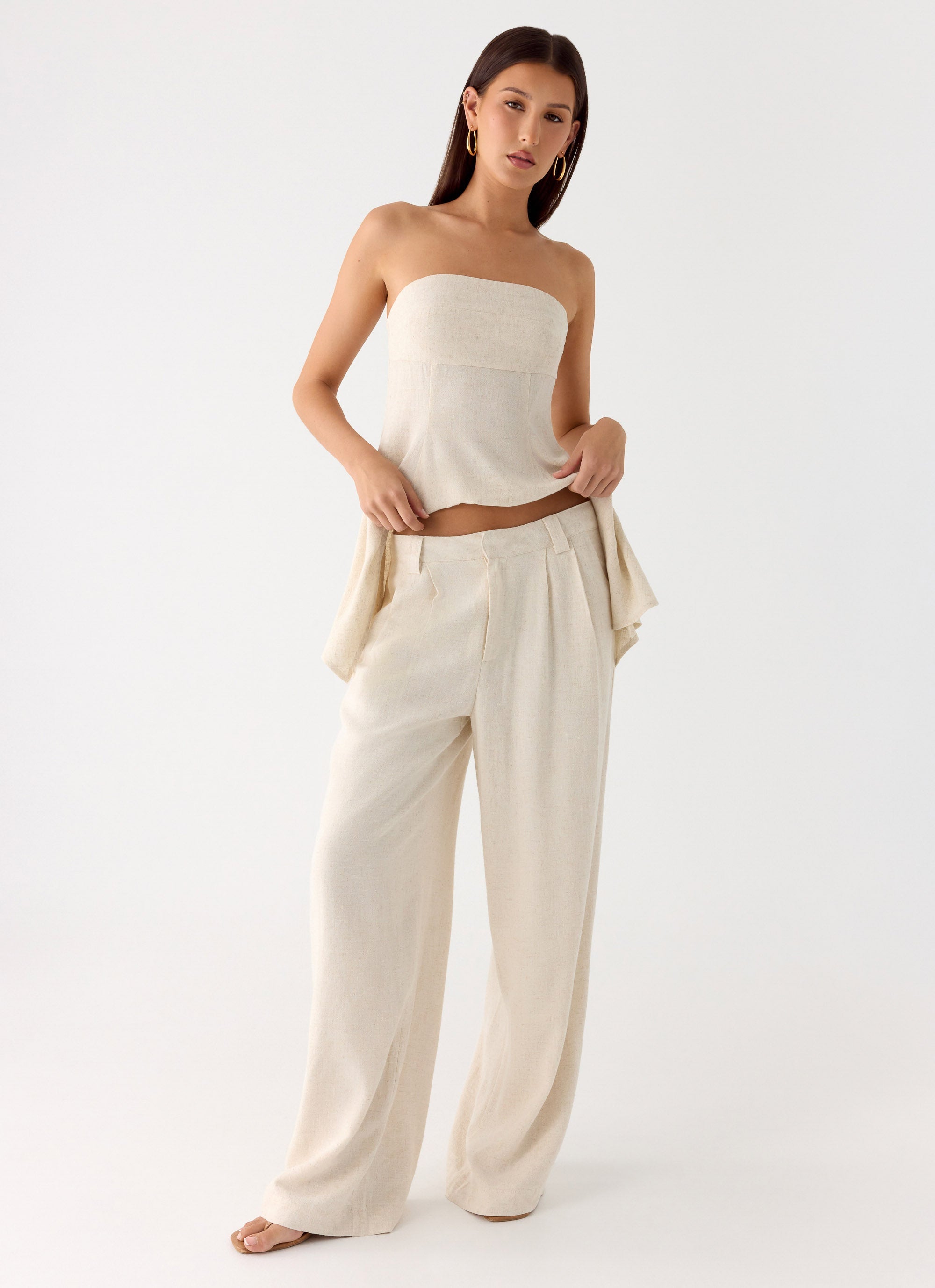 Delong Low Rise Linen Pants - Oatmeal