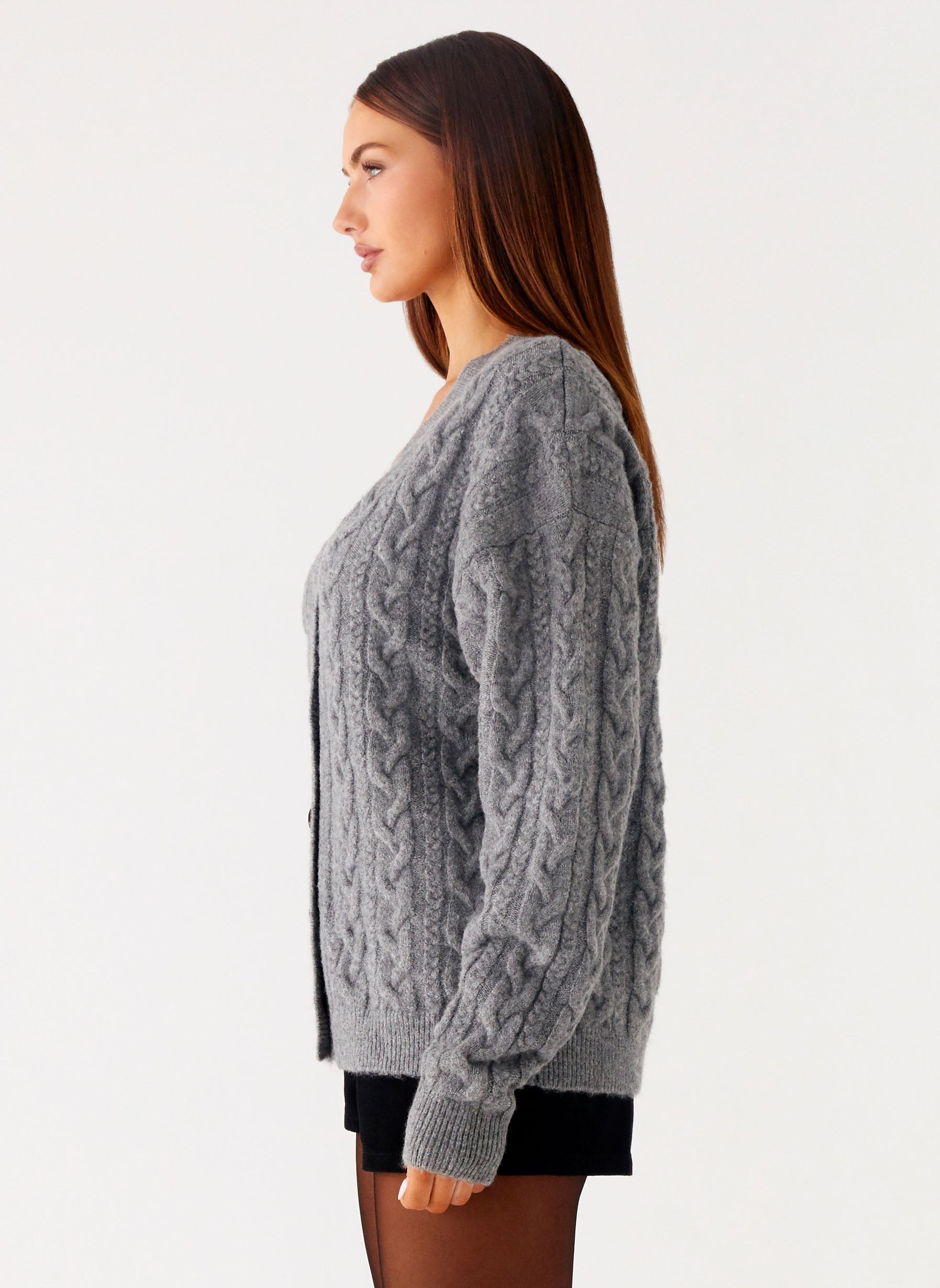 Frawley Cable Knit Cardigan - Grey
