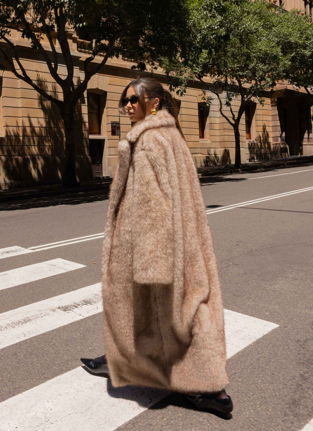 Kamil Faux Fur Maxi Coat - Tan Beige