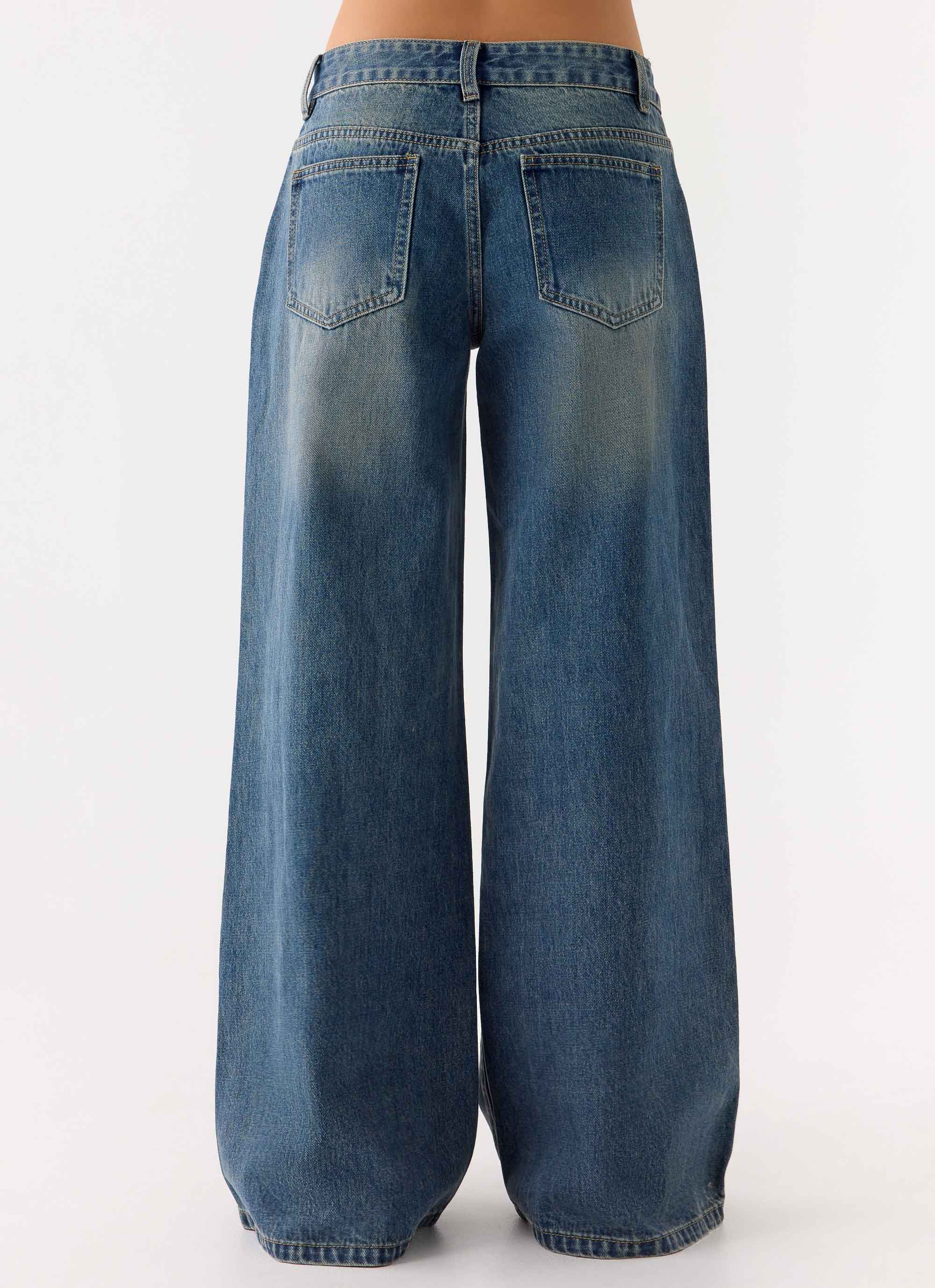 Neo Low Rise Wide Leg Jeans - Vintage Blue Bleach Wash