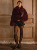 Virginia Cropped Faux Fur Jacket - Maroon